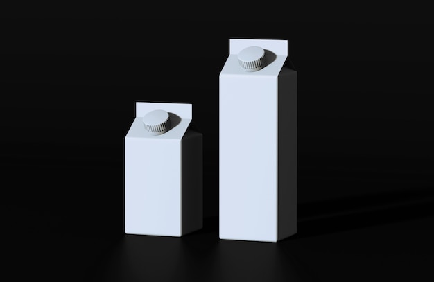 render of white carton package of milk with round screw plastic cap on black background