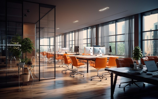 Render of working space office interior