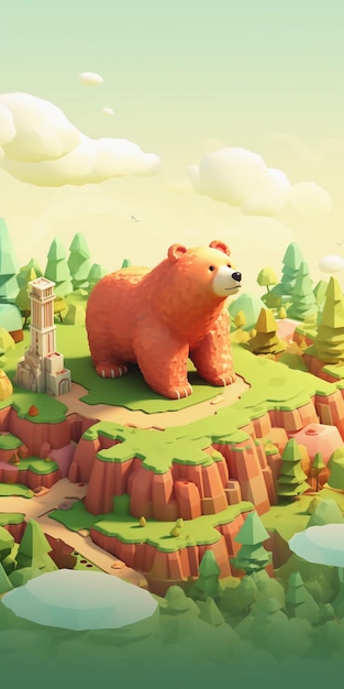 Rendered isometric illustration on the theme of Bear