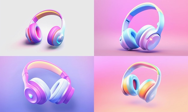 Rendered isometric illustration on the theme of headset pixelated fresh colors 3D with focus on t