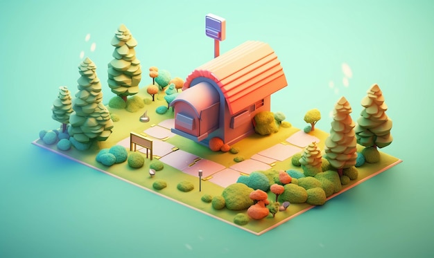 Rendered isometric illustration on the theme of mailbox pixelated fresh colors 3D with focus on t