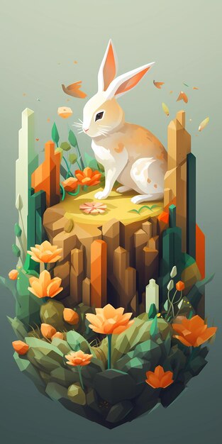 Rendered isometric illustration on the theme of rabbit