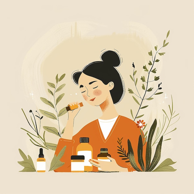 Photo rendered photo of beautiful model applying skin care products flat illustration