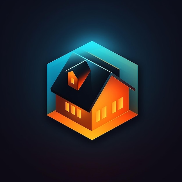 Rendering 3d House logo Real estate logo creative logo design Dark background