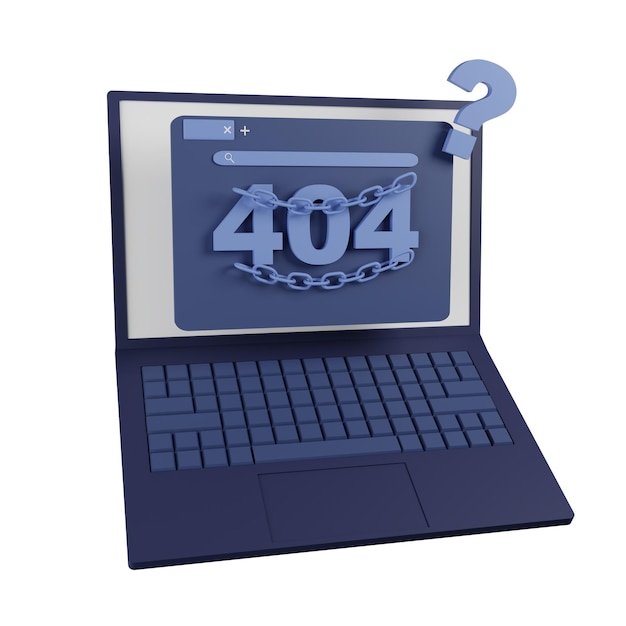 Фото Рендеринг 3d значка 404 экрана ошибки иллюстрации компьютера