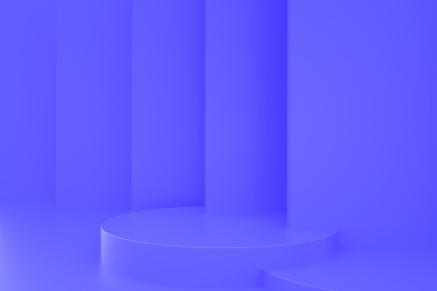 製品スタンドの表彰台と抽象的な青いプラットフォームのレンダリング