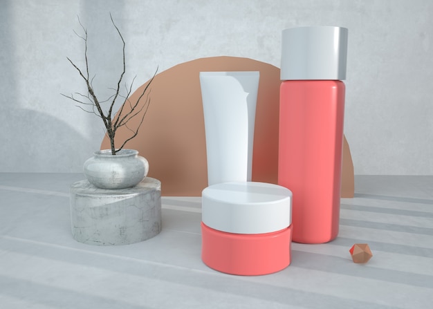 rendering of abstract geometric shape with cosmetic product for display