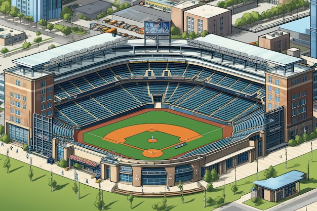 A rendering of a baseball stadium with a blue sign that says " blue jays ".