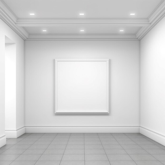a rendering of a blank picture frame in a white room generative ai