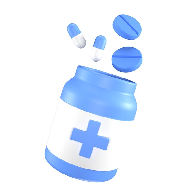 Фото Рендеринг блендер 3d значок иллюстрация бутылки с лекарством здоровый уход