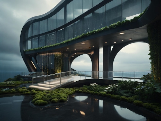 a rendering of a bridge that has a green roof