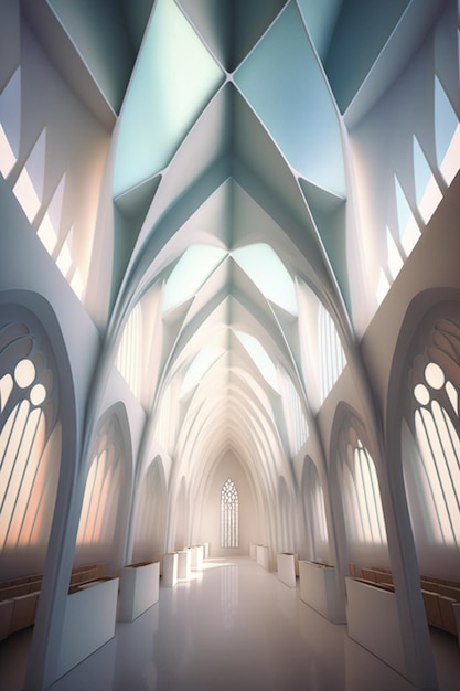 A rendering of a church with the word church on the bottom right.