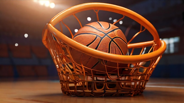 Rendering of colorful basketball basket decorated