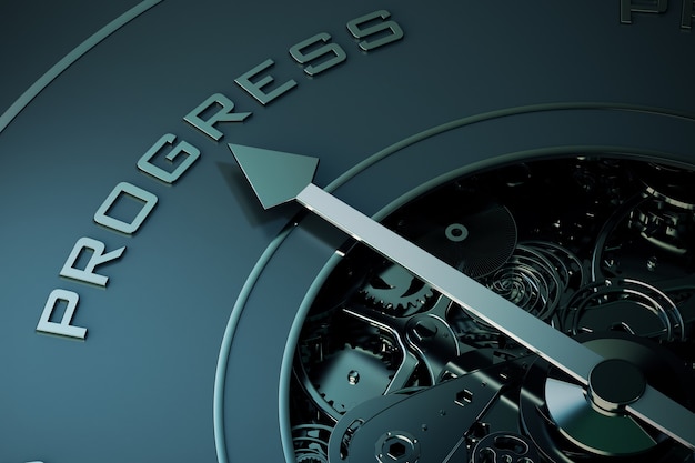 Rendering of Compass arrow pointing to the word progress