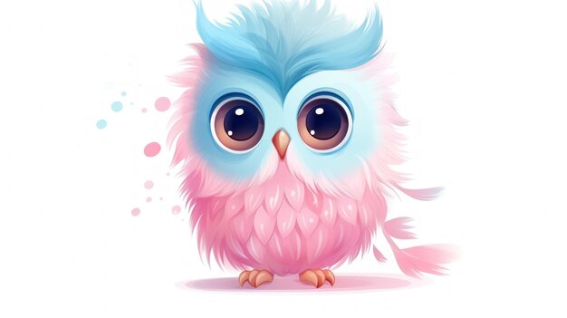 A rendering cute cartoon owl in blue and pink pastels isolated on white background AI generated
