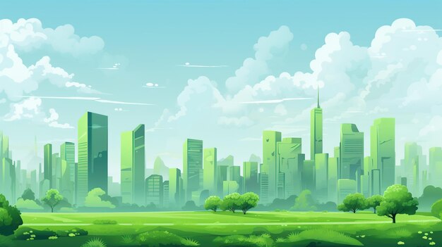 Rendering drawn green city landscape isolated background AI generated image