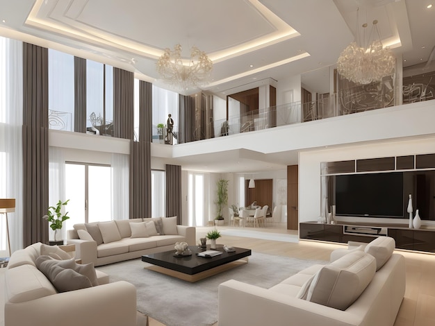 rendering grote luxe moderne lichte interieurs woonkamer gegenereerd ai