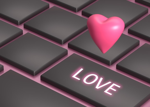 Rendering of heart in Valentine Day on laptop computer button, love button