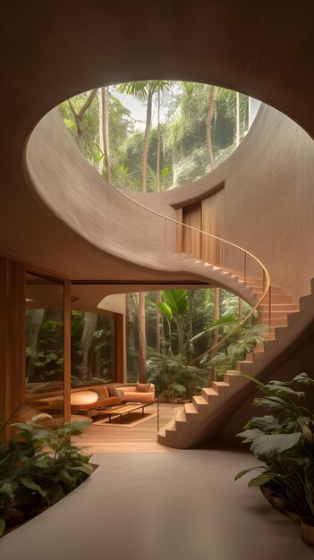 A rendering of a house in the jungle.