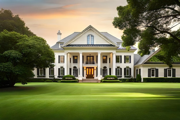 A rendering of a house with a large front porch