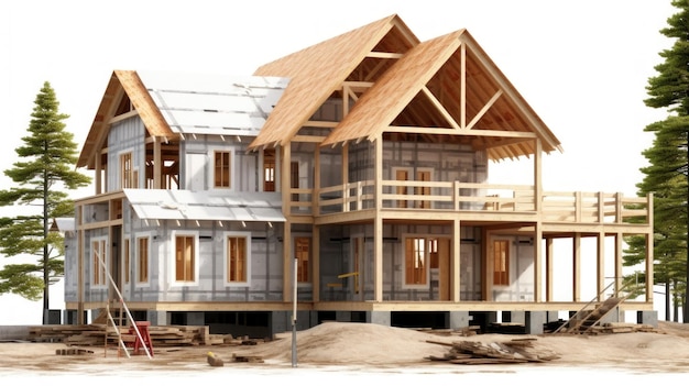 a rendering of a house with a roof that has a wood frame.