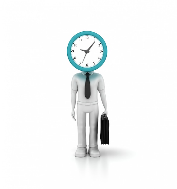 Rendering Illustration of Cartoon Business Person with Clock