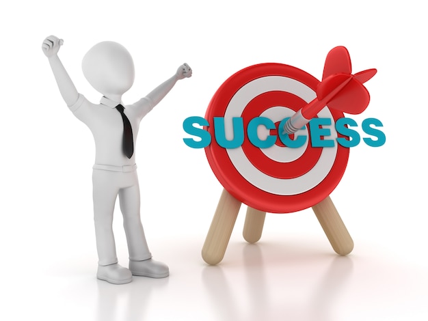 Rendering Illustration of Cartoon Person with Target and Success Word