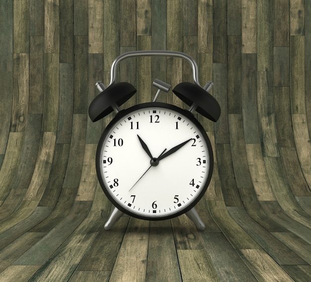 Rendering Illustration of Clock on Wood Background