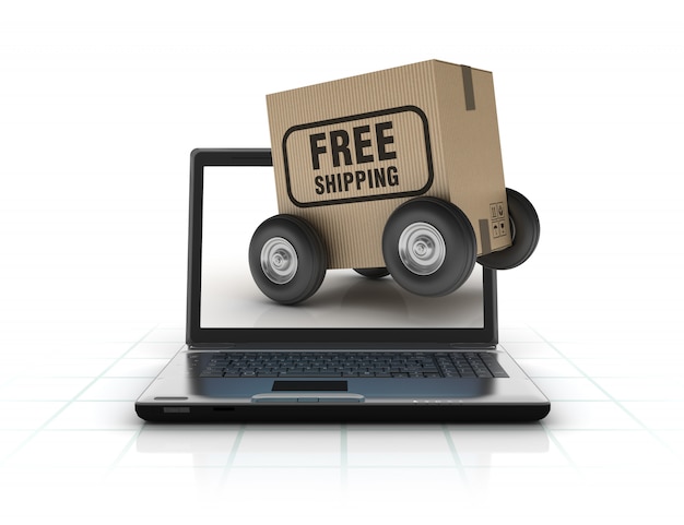 Rendering Illustration of laptop with free shipping box