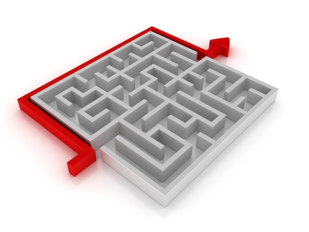 Rendering Illustration of a maze with arrow path