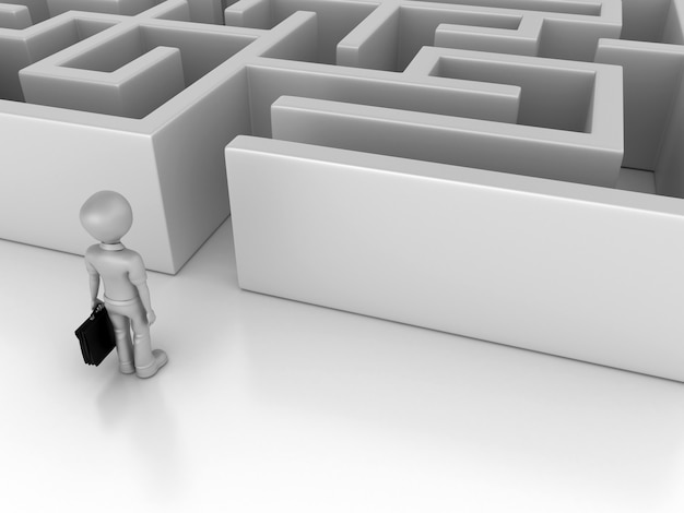 Rendering Illustration of maze with cartoon character