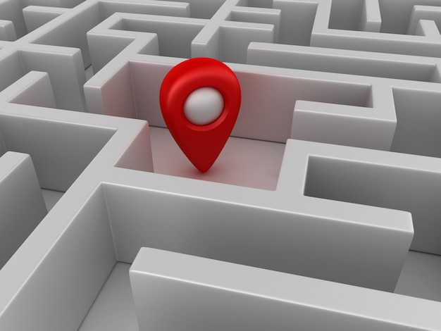 Photo rendering illustration of maze with gps marker