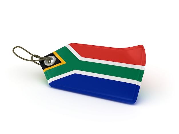 Rendering Illustration of Shopping Price Tag SOUTH AFRICAN Flag