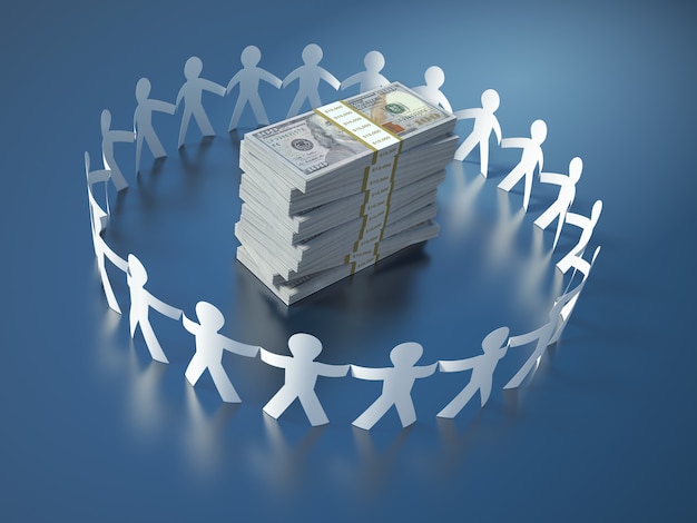 Rendering Illustration of Teamwork Pictogram People Dollar Bill Packages