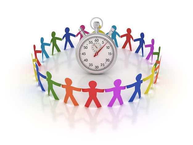 Rendering Illustration of Teamwork Pictogram People with Stopwatch