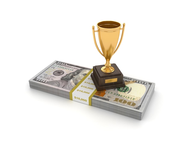 Rendering illustration of trophy with dollar bills