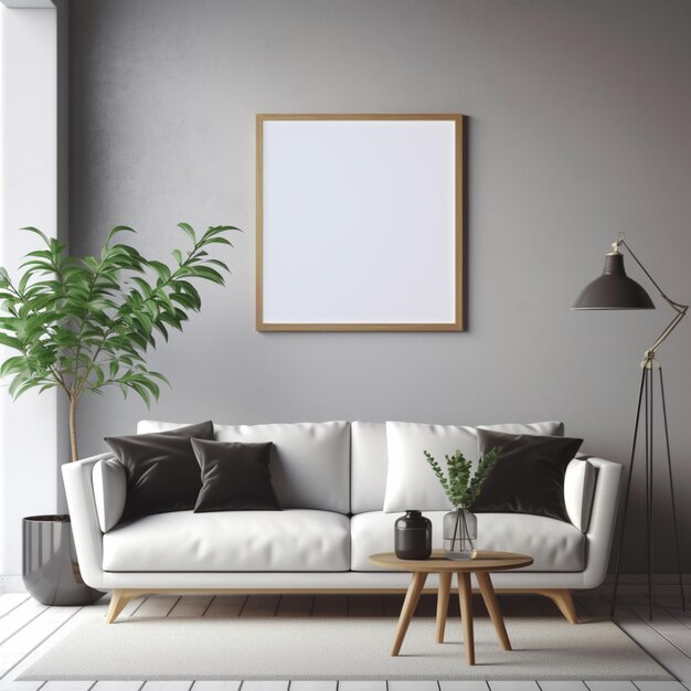 Premium AI Image | A rendering of a living room with a white couch and ...