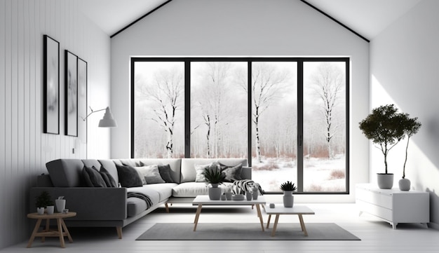 Rendering_ minimal living room White minimalist room Generative Ai