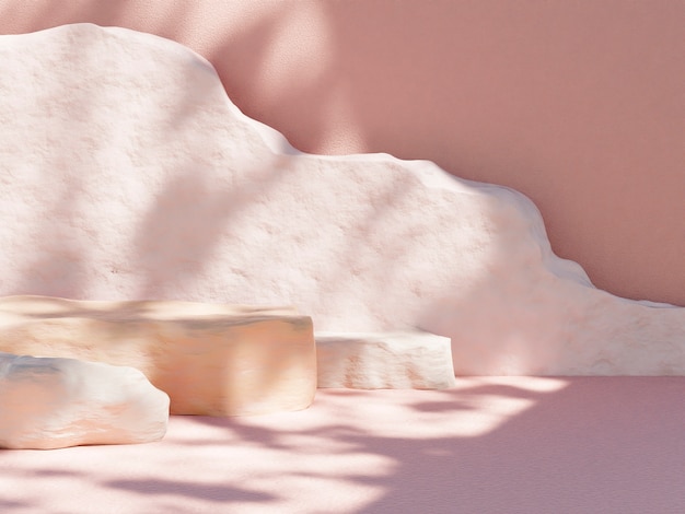Photo rendering of minimalist podium in soft colours