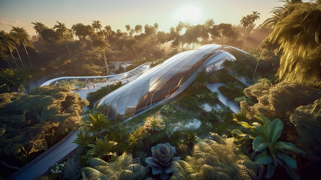 Photo a rendering of the new biome building at the top of a jungle.