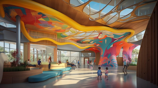 A rendering of the new children's hospital lobby.