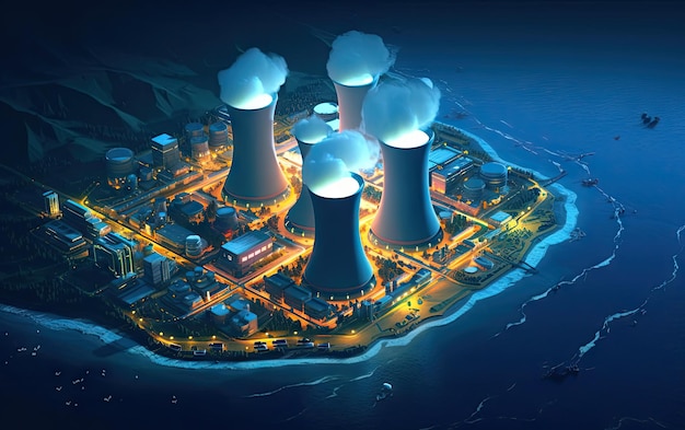 Photo a rendering of a nuclear power plant.