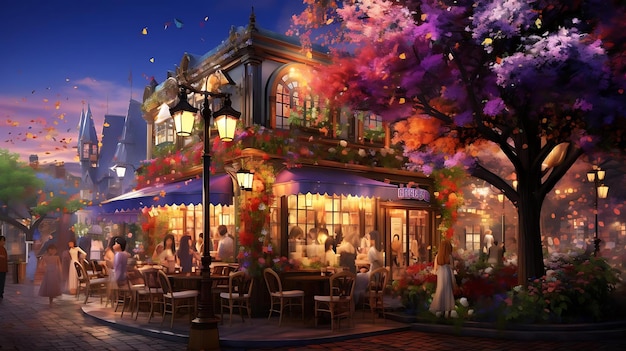 A rendering of the restaurant at night