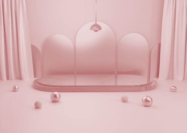 Rendering roze pastel display podium productstandaard