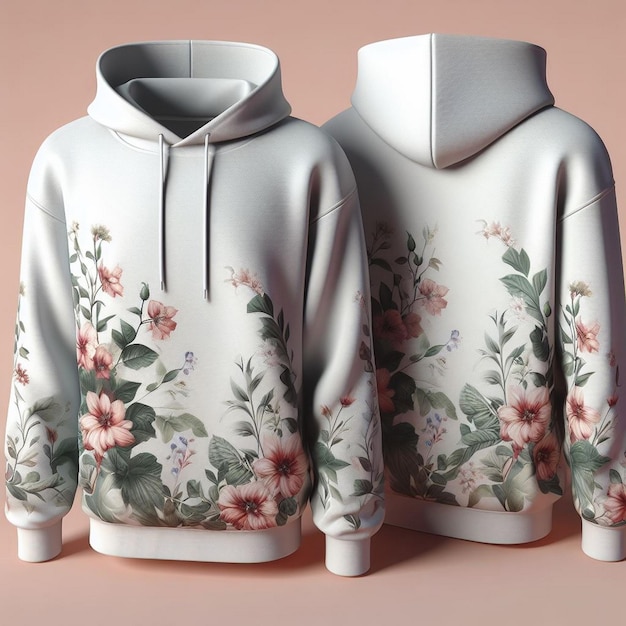 Foto rendering van een bloemengedrukte hoodie mooie hoodie ontwerp ideeën hoodie design ideeën