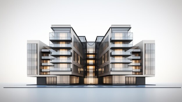 rendering van een modern appartementengebouw met glazen balkons generatieve ai