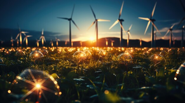 Renewable energy background with green energy as wind turbines and solar panels