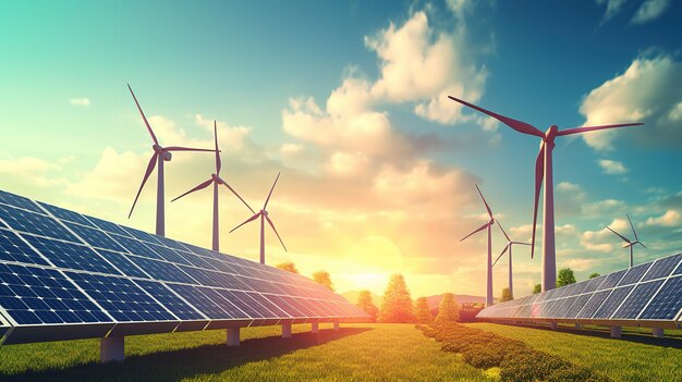 Renewable energy solar panels with wind turbines generative ai