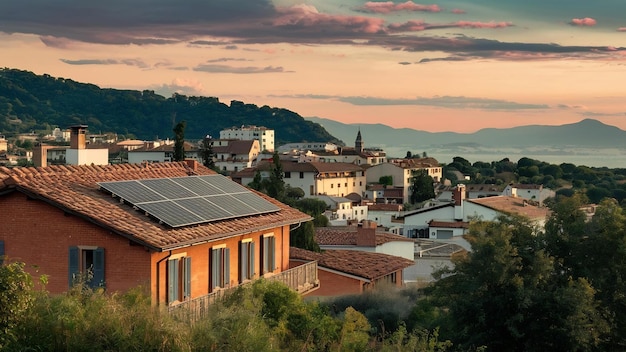Renewable energy system on roof of traditional houses in italy europe modern and beautiful houses