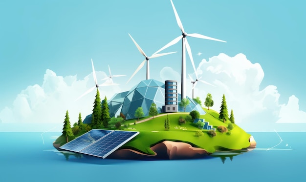 再生可能で持続可能なエネルギーの概念環境保護グリーン エネルギー発電 Ai